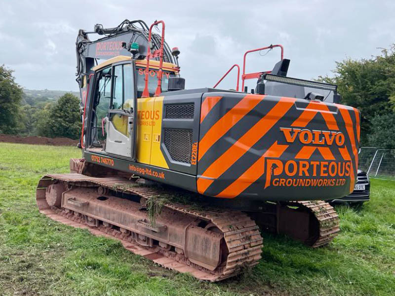 Porteous Groundworks Excavator with Logo