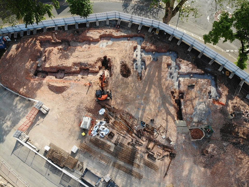 A birds eye view of groundworks at Lymington Coach Station