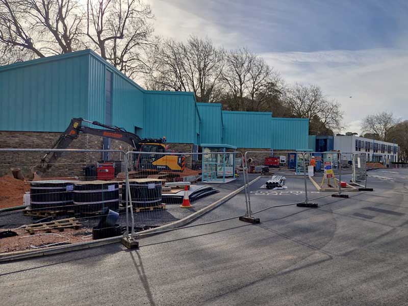 A birds eye view of groundworks at Lymington Coach Station